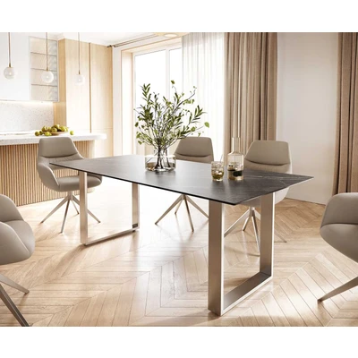 Afbeelding van Eettafel Edge keramiek Laminam® Noir Desir bruin 200x100 roestvrij staal smal