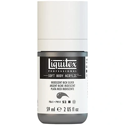 Afbeelding van Liquitex 1959239 Professional Acrylfarbe Soft Body Künstlerfarbe in cremiger deckender Konsistenz, hohe Pigmentierung, lichtecht &amp; alterungsbeständig, 59ml Flasche Irisierendes Sattes Silber