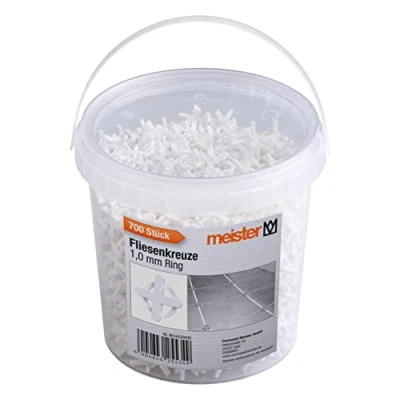 Afbeelding van Meister Tegelkruis, 1,0 mm, praktische set met 700 stuks, herbruikbaar door ring, van robuust polypropyleen, wit, tegelaccessoires, tegelhulp, voegenkruis, 4426600