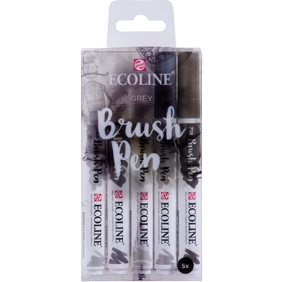 Afbeelding van Brushpen Talens Ecoline set grijs blister à 5 stuks ass