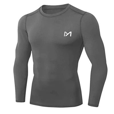 Afbeelding van MEETYOO Mannen Compressie Basislaag Top Lange Mouw T Shirt Sportuitrusting Fitness Panty voor Running Gym Workout, grijs 1, XXL