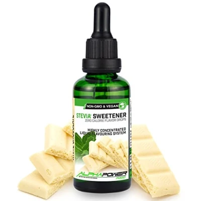 Afbeelding van ALPHAPOWER FOOD® Stevia Flavour Drops, Vegan, flüssig liquid 1x50ml Weiße Schokolade, Lebensmittel Aroma Konzentrat &amp; Geschmackstropfen Flave Tropfen ohne Zucker, Flavdrops zum Essen Backen