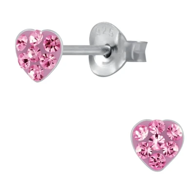 Afbeelding van JoyS Zilveren petit hartje oorbellen 4 mm roze kristal kinderoorbellen