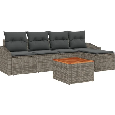 Afbeelding van vidaXL 6 Delige Tuinsalon Set met Kussens Grijs Poly Rattan Acacia