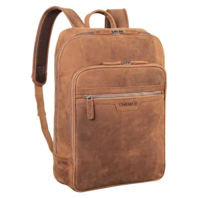 Afbeelding van STILORD &#039;Malik&#039; Werk Rugzak Leer voor 15,6 inch Laptops Lederen Office Backpack Grote Vintage Business Kantoortassen XL in Echt Leder, Kleur:tan donker bruin