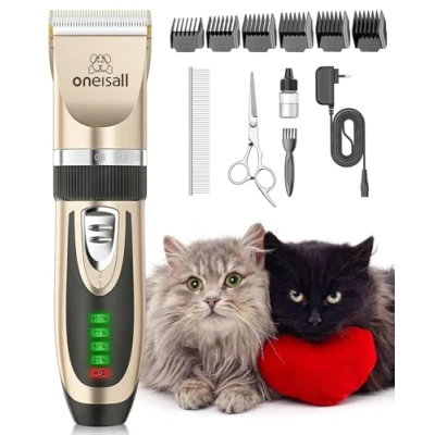 Afbeelding van oneisall Stille hondentondeuse, professionele scheermachine voor honden, katten, dierenhaar, elektrische hondentrimmer, draadloze tondeuse, goud (marineblauw) (Goud)