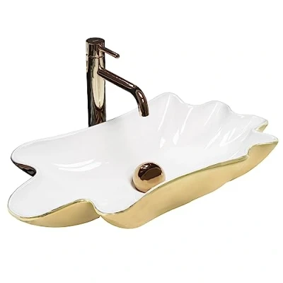 Afbeelding van REA Sea Infinity Opzetwastafel Waskom 62 x 33 11.5 cm Wit/Goud
