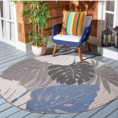 Afbeelding van Binnen en Buiten Vloerkleed Floral Outdoor Laagpolig Tapijt Beige 200 cm rond