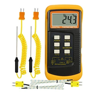 Afbeelding van Digitale thermometer type K ( 50 1300 C) met twee kanalen en 4 thermische elementen, kabel roestvrij staal, draagbaar, hoge precisie