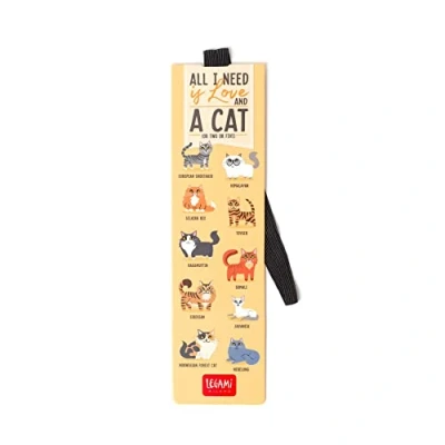 Afbeelding van Legami Milano SE0235 bladwijzer met elastiek All I need is Love and a cat (of twee of five)