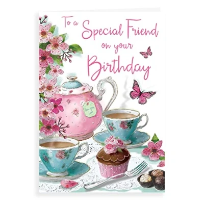 Afbeelding van Piccadilly Greetings Regal Publishing Verjaardagskaart Vriend 9 x 6 inch, witrozegroengrijsperzik