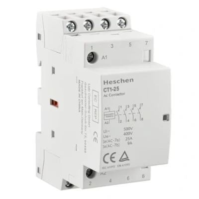 Afbeelding van Heschen huishoudelijke AC magneetschakelaar, CT1 25, 4 polig vier normaal open, AC220V/240V spoelspanning, 35mm DIN Rail montage