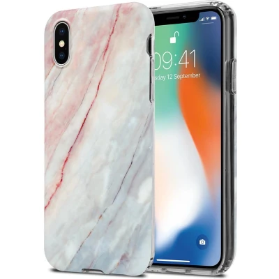 Afbeelding van Cadorabo Hoesje geschikt voor Apple iPhone X / XS in Roze Wit Marmer No. 21 Beschermhoes gemaakt van TPU siliconen Case Cover met mozaïek motief