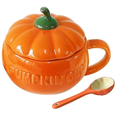 Afbeelding van Eplze YBK Tech schattige pompoenbeker, keramische koffiemok, 8,5 oz theekop met deksel (cup + lepel)