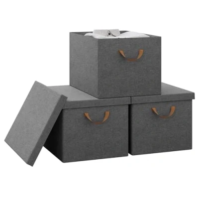 Afbeelding van WOLTU ABB04gbn 3 Opbergdoos met deksel, groot, opbergmand opvouwbaar, stoffen doos, grijs, opbergtas voor kleding, dekbed, speelgoedkist, vouwdoos, stuks, 48 x 30 36 cm