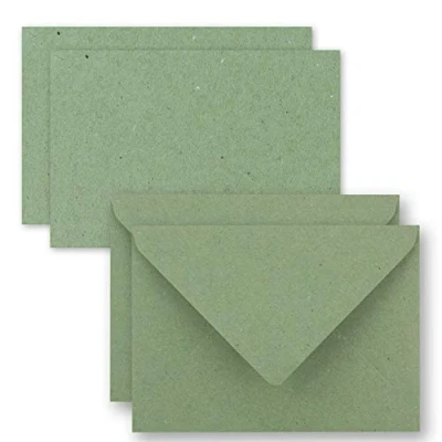 Afbeelding van 25 stuks kaartenenveloppenset kraftpapier enkele kaarten DIN A7 10,5 x 7,3 cm 240 g/m² donkergroen met enveloppen C7 nat lijmen