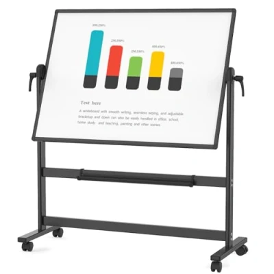 Afbeelding van VIZ PRO Dubbelzijdig magnetisch mobiel whiteboard, 120 x 90 cm, zwart aluminium frame en standaard