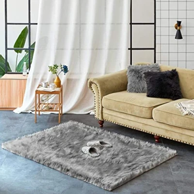 Afbeelding van Teppich Wölkchen Schapenvacht Tapijt, Imitatiebont Lamsvacht, Schapenvel Imitatievacht Kunstbont Tapijt Slaapkamer Woonkamer Wasbaar Bont Decoratiebont Donkergrijs 120x170cm Rechthoek