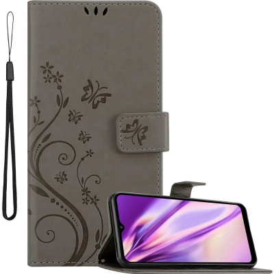 Afbeelding van Cadorabo Hoesje geschikt voor Samsung Galaxy A02s in Bloemen GRIJS Beschermhoes Case Cover magnetische