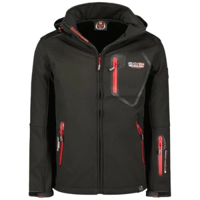 Afbeelding van Geographical Norway Tanada Softshelljas met capuchon voor heren, waterdicht, outdoorjas, winddicht, tactisch, duurzaam, wandelen, skiën, herfst, winter, lente (zwart, M), Zwart, M