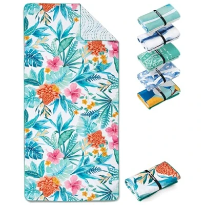 Afbeelding van Stranddeken XXL microvezel strandhanddoek groot, licht en sneldrogend 100% gerecyclede handdoek Strandlaken Tropic Flowers 200cmx90cm