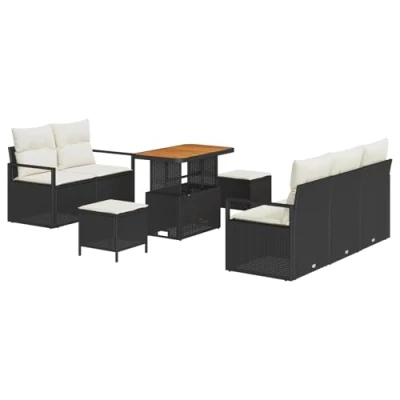 Afbeelding van vidaXL 8 delige Tuin Sofa Set met Kussens Zwart Poly Rattan Acacia