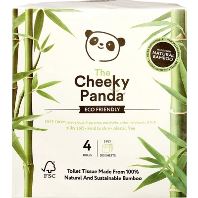 Afbeelding van The Cheeky Panda Bamboe Toiletpapier 4 Rollen x 200 Vellen 3 Laags Super Sterk WC Papier