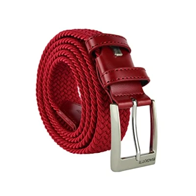 Afbeelding van Biagiotti Gevlochten elastische riem, man en vrouw, met echt lederen inzetstukken geschenkdoos (125 (taglia 54 56), Rood)