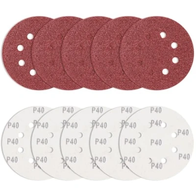 Afbeelding van 10 stuks schuurpapier 125 mm klittenband 40 korreling, Bolatus schuurschijven ronde excentrische schuurmachine 8 gaten schuurbladen voor het ontbramen en slijpen van soldeerpunten