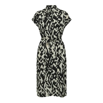 Afbeelding van ONLY MIDI Blousejurk, Dames, Maat: 38, Birch black graphic