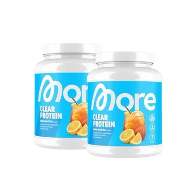 Afbeelding van MORE Clear Protein Wei Isolaat Poeder, Lemon Iced Tea, 2 x 600 g, 40 porties Lactosevrij Poeder voor Spieropbouw en Herstel, Gemaakt in Duitsland