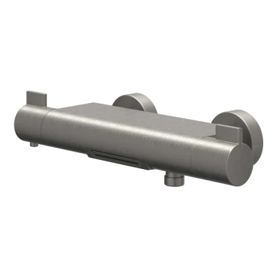 Afbeelding van IVY Pact badthermostaatkraan opbouw cooltouch met cascade uitloop Geborsteld Metal Black PVD Tijdloze uitstraling