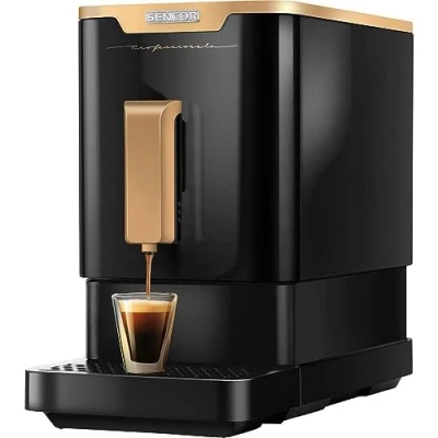 Afbeelding van Sencor Machine Expresso Gold Edition 19 Bars Compact Auto Cleaning Koffiemolen met bonen Automatische espressomachine Barista Express molen, thermoblok en gepatenteerd douchesysteem