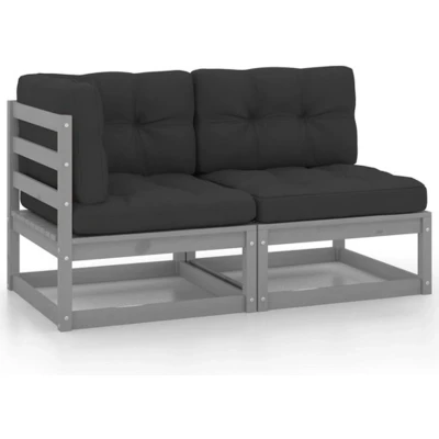 Afbeelding van 2 Delige Loungeset Met Kussens Massief Grenenhout Grijs 1 / Middenbank + hoekbank