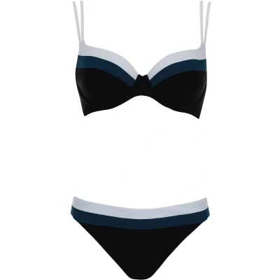 Afbeelding van Sunflair Bikini Dames Zwart/Wit/Blauw Voorgevormde Cups &amp; Beugel Sportieve Look Verstelbare Bandjes Maat 42 B Cup