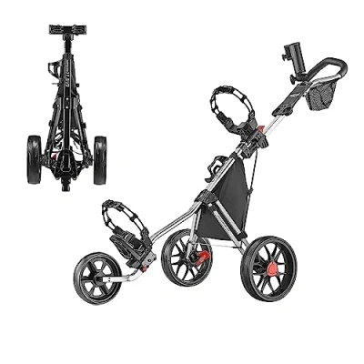 Afbeelding van Caddytek CaddyLite 11.5 V3 3 Wheel Golf Push Cart SuperLite Deluxe, Lichtgewicht, gemakkelijk op te vouwen Caddy Pushcart Duwkar, Zilver, 53 x 27 45 inch