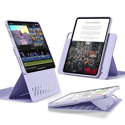 Afbeelding van ESR voor iPad Air 11 Inch 2024 M2, 6e/Air 5e Generatie 2022/Air 4e 2020, Verwijderbare Magnetische Cover, Verstelbare Portret/Landschap Stand met Verhoogd Schermzicht, 9 Staande Hoeken, Violet