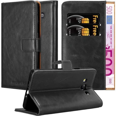 Afbeelding van Cadorabo Hoesje geschikt voor Samsung Galaxy A7 2015 in ZWART GRAFIET Beschermhoes met magnetische sluiting, standfunctie en kaartvakje Book Case Cover Etui