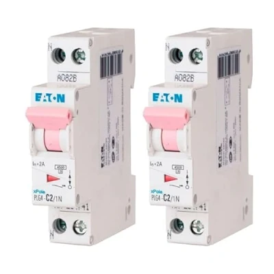Afbeelding van EATON 264741 PLG4 C2/1N MODULAIRE SPANKER PH/N Wit ROZE MANETTE 1P+N / 2 A Curve C Schroefaansluiting stroomonderbrekers