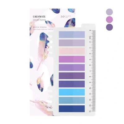 Afbeelding van Ordinate 200 stuks plakstrips, transparante zelfklevende notities, sticky notes, index tabs, beschrijfbare markeerstiften, pastel, stationaire benodigdheden, boekaccessoires (A Mystic