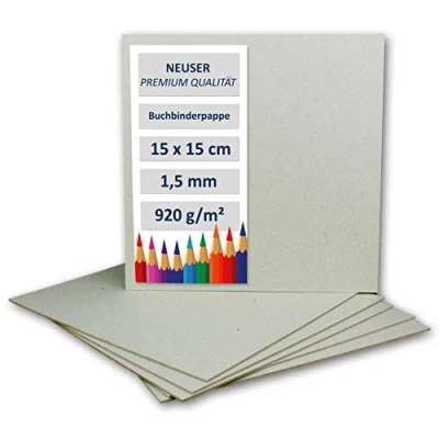 Afbeelding van NEUSER PAPIER 30 x boekbinderskarton, vierkant, dikte 1,5 mm (0,15 cm), gewicht: 920 g/m², formaat: 15 cm, kleur: grijs bruin