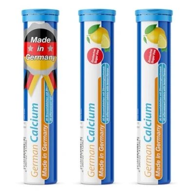 Afbeelding van German Calcium bruistabletten, 60 stuks, citroensmaak, 500 mg calcium, suikervrij, veganistisch, T&amp;D Pharma Duits Made in Germany
