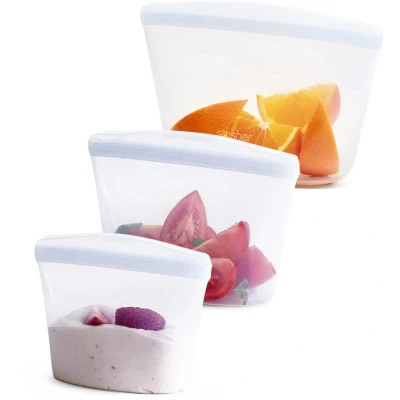 Afbeelding van Stasher Siliconen herbruikbare opbergtas, bundel 3 pack kommen (helder) Food Maal Prep Opbergcontainer Lunch, Reizen, Make up, Gym Bag Vriezer, Oven, Magnetron, Vaatwasmachinebestendig, Lekvrij
