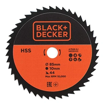 Afbeelding van BLACK+DECKER A7526 XJ zaagblad voor mini cirkelzaag, HSS, 85 x 10 mm, 44 tanden, snijden in metaal en hout