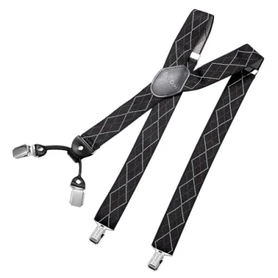 Afbeelding van DonDon brede bretels 3,5 cm 4 Y vormige leren clips elastisch en in lengte verstelbaar Plaid zwart