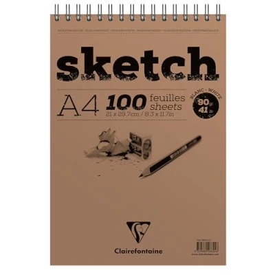 Afbeelding van Clairefontaine 96604C Schetsblok met dubbele spiraal Sketch papier, DIN A4, 21 x 29,79 cm, 100 vellen, 90 g, wit
