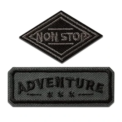 Afbeelding van Mono Quick Avontuur en Non Stop 2 stuks Lapjes Appliqués overdrukplaatjes Applicaties opnaaien opstrijken Lap Patches, Maat: 2,8 x 5,7 cm