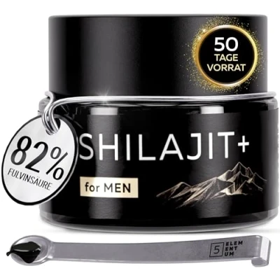 Afbeelding van Shilajit Original Himalaya 25 g 82% fulvinzuur Mumijo hoge dosering I 60 dagen drogen in de zon traditionele handmatige oogst incl. 500 mg doseerlepel