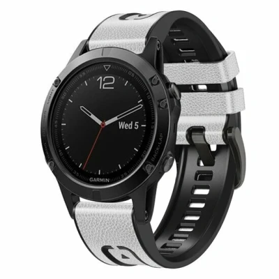 Afbeelding van leer + siliconen bandje Wit Garmin Fenix 8 51mm
