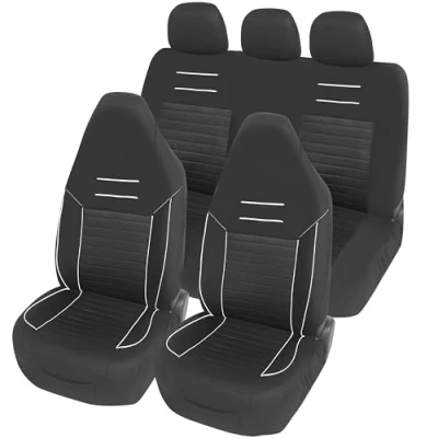 Afbeelding van Upgrade4cars Autostoelhoezen, set voor pilotenstoelen, complete in wit, universele autohoezen met geïntegreerde hoofdsteun, autoaccessoires, interieurdecoratie